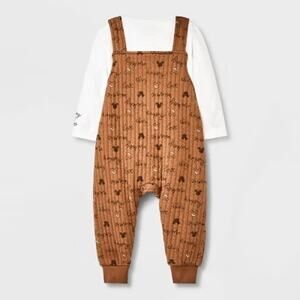Disney Baby NWT Tan Mickey Mouse Overall Set Size 12M